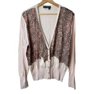 Salvatore Ferragamo Pale Pink Animal Print Cardigan Sweater Women's Size XL